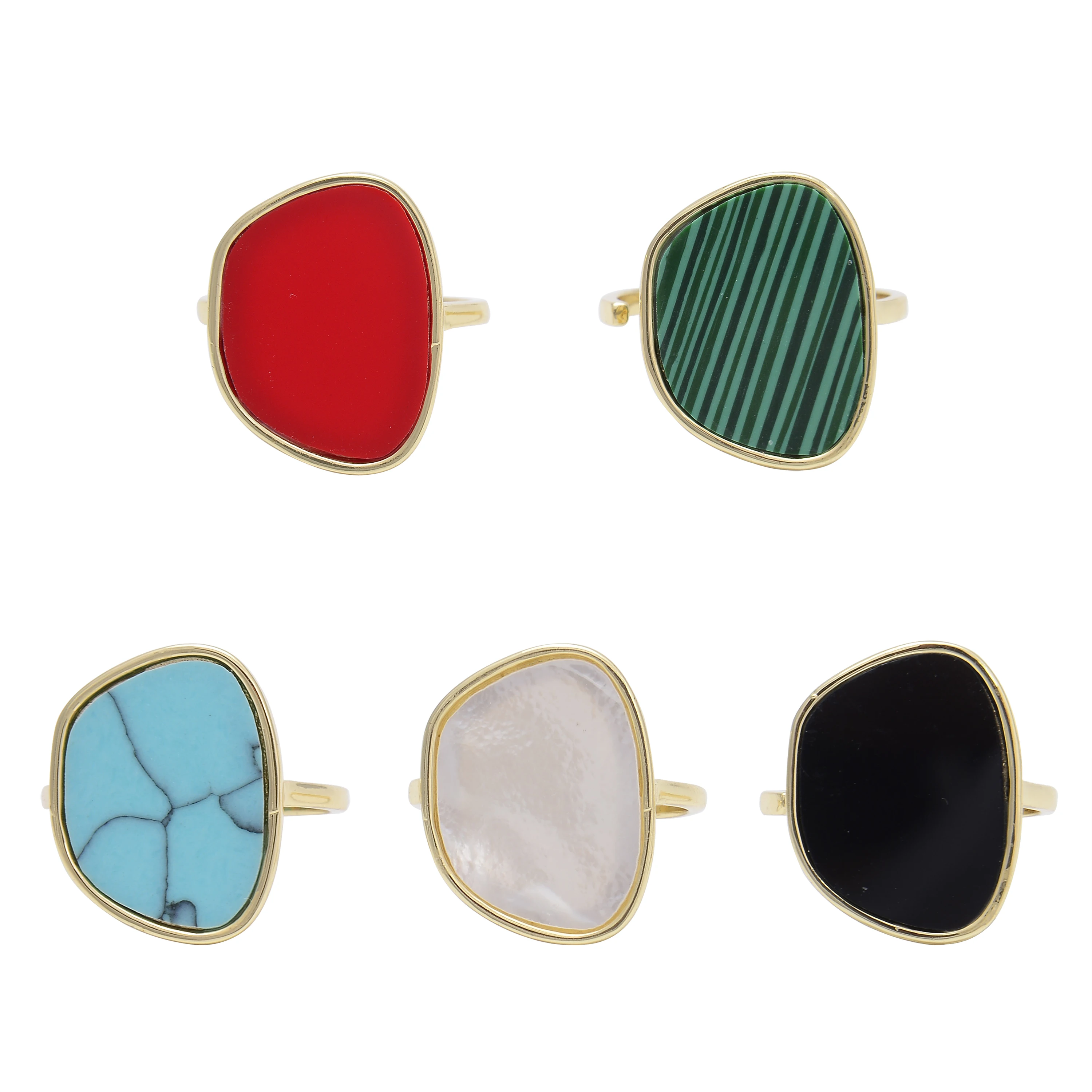 

Trapezoid Shell Rings for Women Faux Crystal Filled Stripes Accessories Gold Color Ring Finger Brass Jewelry Free Shipping Items