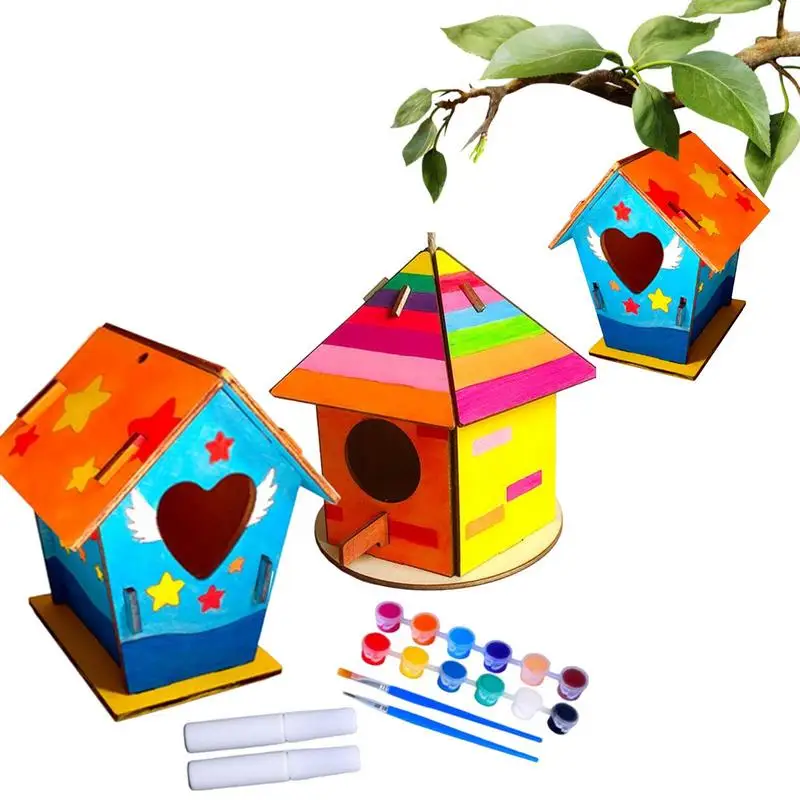 

Bird House DIY Wooden Birdhouse Kit Wild Bird Feeder Hand Assembly Bird Nest For Garden Patio Yard Outdoor Decor Bird Accessorie