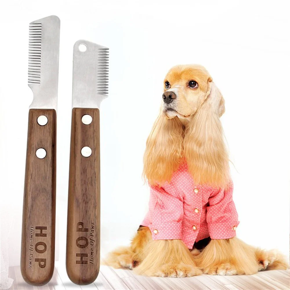 

Professional Pet Dog Grooming Comb Stainless Steel Wooden Handle Pet Hair Removal Knife Hair Shedding Trimmer Pet Supplies