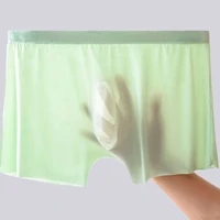 mens bulge pouch boxer breathable summer ice silk shorts ultra thin see through underpants man transparent underwear trunk a50
