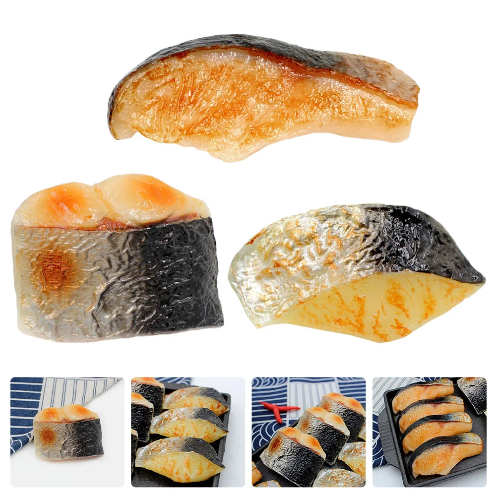 

3 Pcs Grill Toy Artificial Seafood Prop Treats Play Set Ocean Animals Toys Pretend Kitchen Barbecue Imitation Fish Nuggets