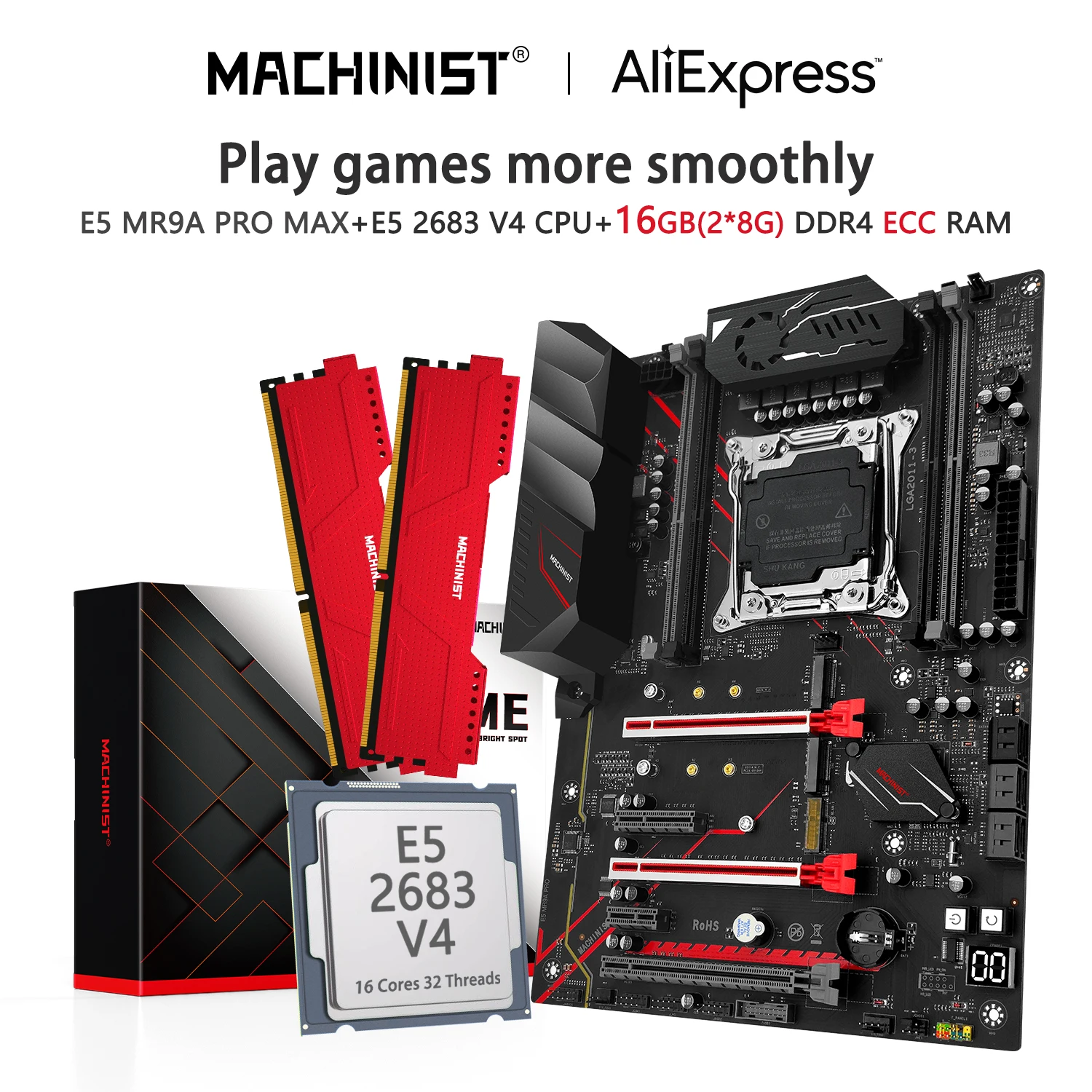 MACHINIST MR9A PRO MAX X99 Motherboard Set LGA 2011-3 Kit Xeon E5 2683 V4 CPU 16GB(2*8G) DDR4 RAM Memory SSD Nvme M.2 SATA ATX