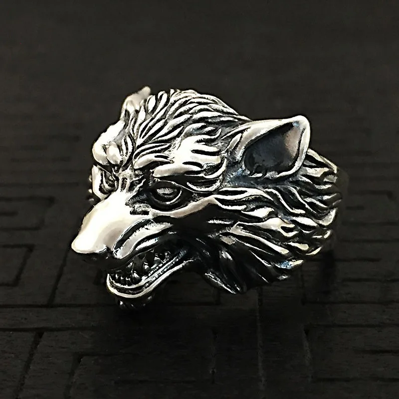 WEIYUE Europe and the United States 925 sterling silver wolf head ring men and women retro couple ring wholesale birthday gift