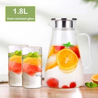 1 5l1 8l cold water kettle teapot glass pitcher jug water juice tea carafe bottle with stainless steel lid kitchen drinkware