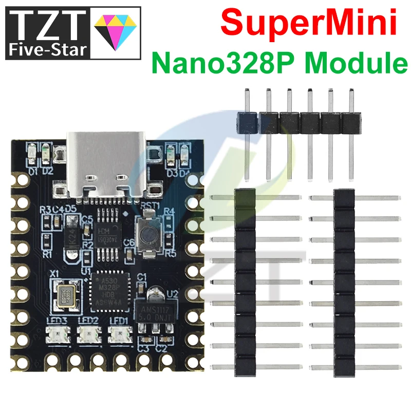 TZT NANO V3.0/Nano SuperMini Type-C макетная плата Atmega328p чип Ch340 последовательный порт для Arduino