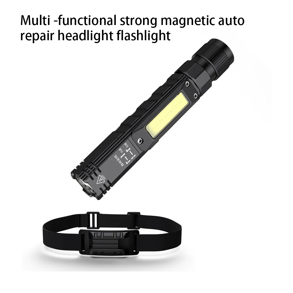 

G19 LED COB Flashlight Rechargeable Work Headlamp Floodlight with Lodestone 5 Modes 90 Degree Rotatable Torch Reading Repairing