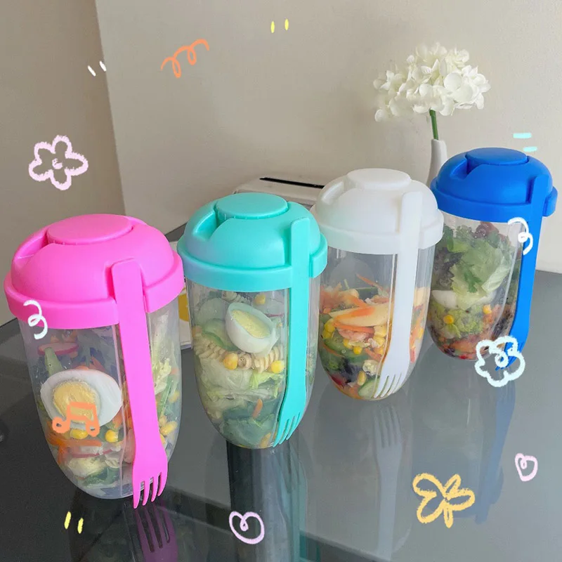 

Fresh Salad Cup To Go Container Set With Fork Sauce Cup Portable Picnic Bento Food Box Kitchen Lunch Box Keep Fit Loose Weight