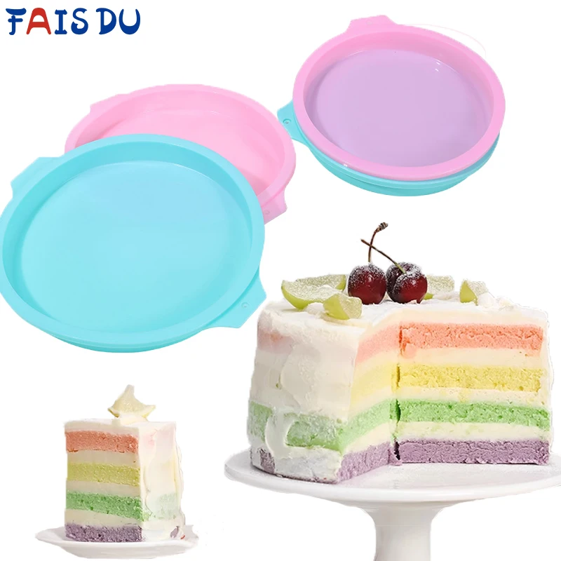 

FAIS DU 4/6/8inch Round Cake Layer Mold Silicone Cake Pan NonStick Mousse Cheese Bakeware Mold for DIY Baking Rainbow Cake Tools