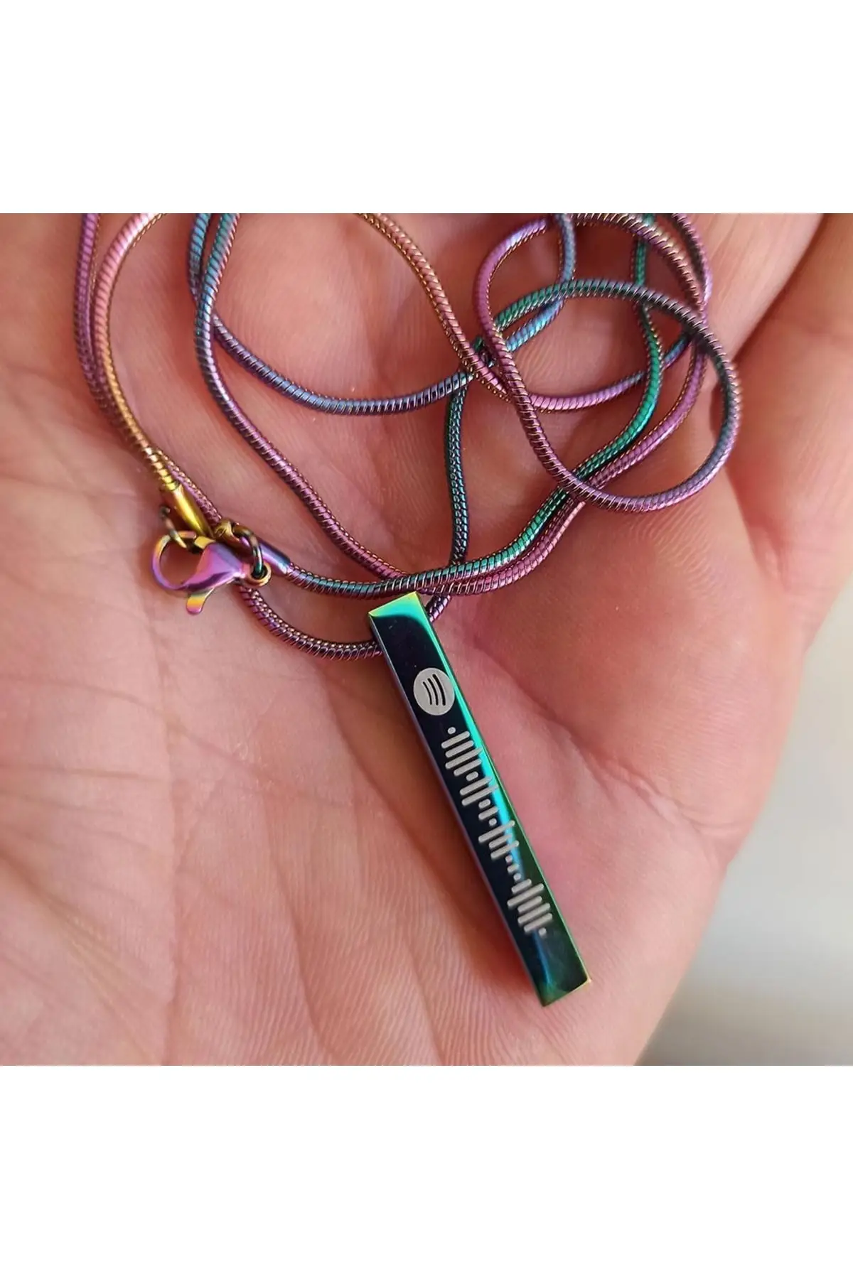 

Spotify Song Coded Hologram Bar Stick Necklace Snake Chain Gklspotolo-KRS Clip Stainless Steel Metallic Bijouterie Jewelry &