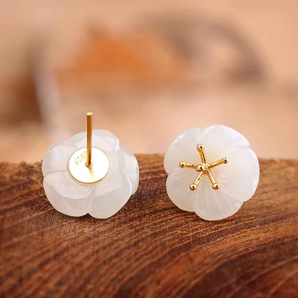 Ювелирные изделия из настоящего серебра 100% S925 простые серьги Hetian с нефритовым