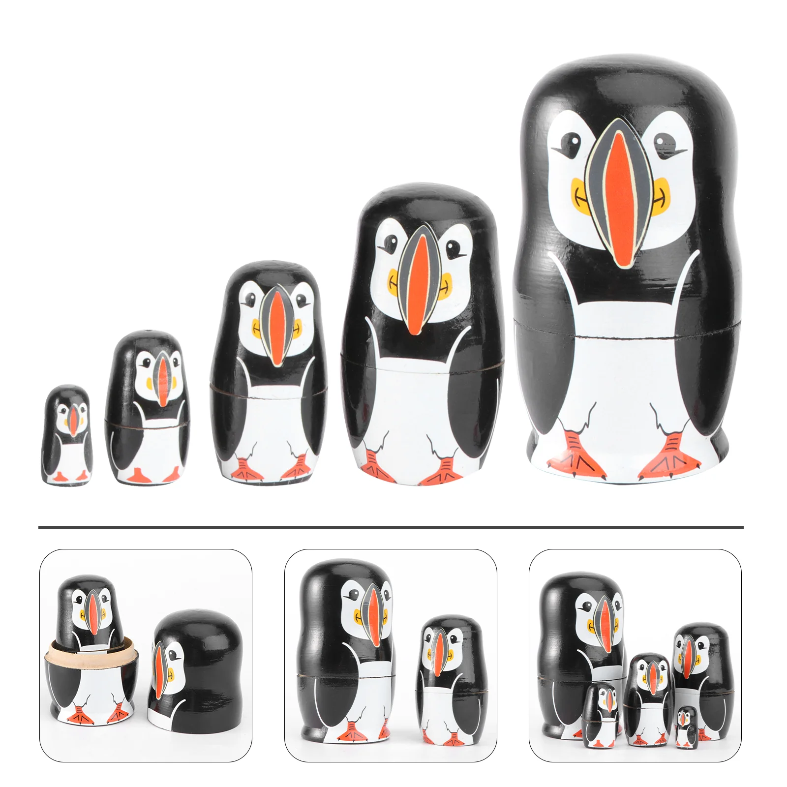 

5 Pcs Little Penguin Nesting Kids Playset Wooden Matryoshka Scarf Toy Child