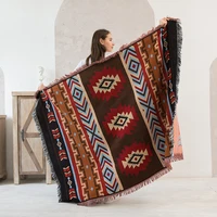 ethnic bohemian knitted blankets sofa cover throw blanket outdoor beach picnic blanket home decor tapestry with tassels dropship
