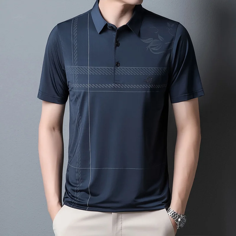 

Рубашка-Поло #6025 мужская с принтом, тонкая быстросохнущая деловая рубашка-поло с отложным воротником, на пуговицах, с коротким рукавом, лето