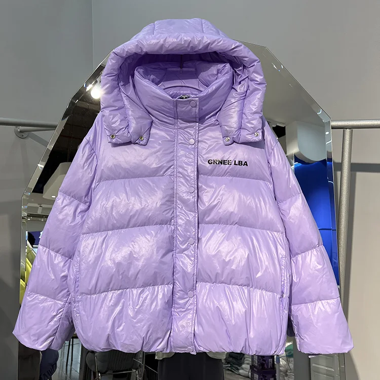 

New Bright Women's Down Jacket Korean 2022 Hooded Thin Bread Winter Long Sleeve Solid Color Casual Warm Coat Clothes F839