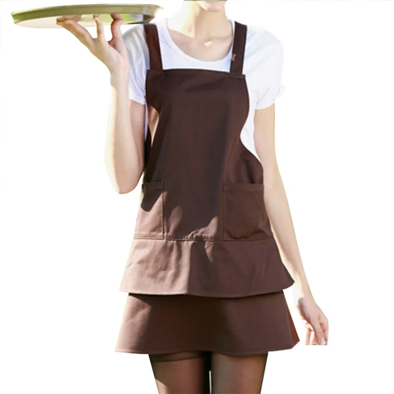 

Fashion Thickened Antifouling Barista Kitchen Restaurant Barber Durable Waterproof Apron Dress For Woman Uniform Custom Logo