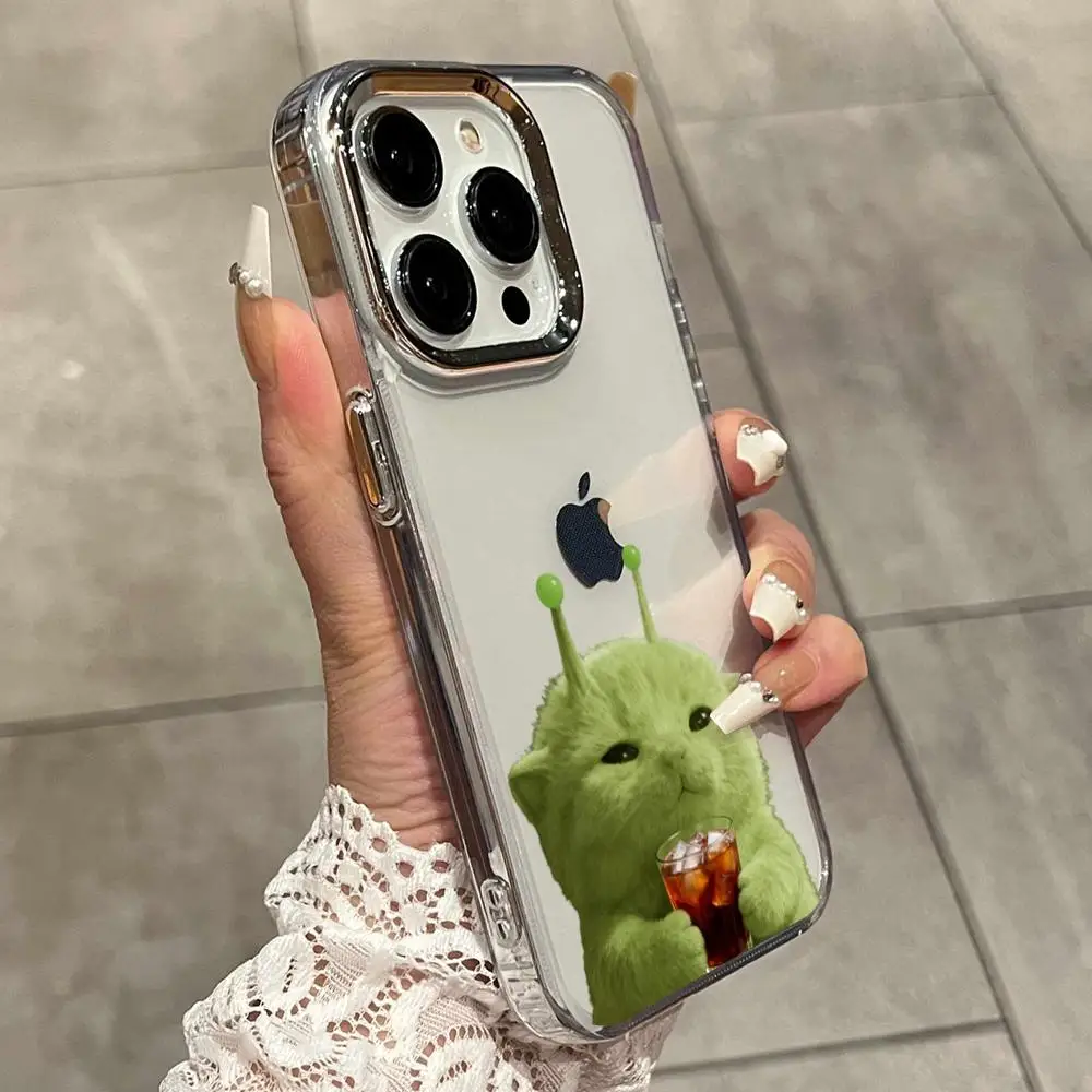Фото Противоударный прозрачный чехол Alien Cat Green Cat для iPhone 17 Air 16 15 14 Plus 13 12 11 Pro Max 16e №2
