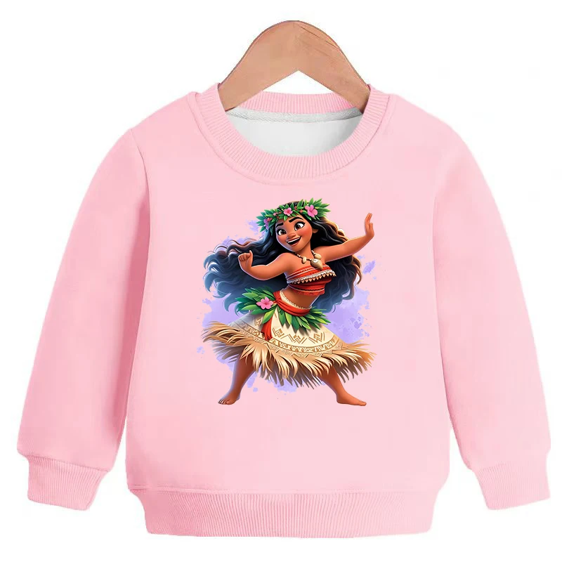 Moana 2 Disney Princess Children Cartoon Sweatshirts Girls Anime Hoodie Winter Thickened Long Sleeves Clothes Kids Gifts