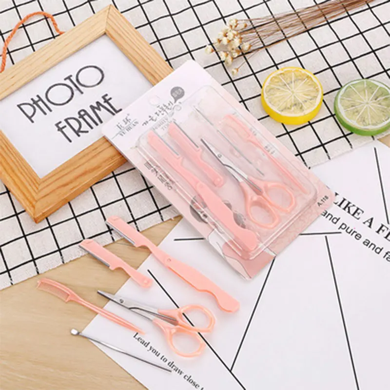 

5 Pcs Professional Perfect Eyebrow Kit With 2 Razors Stainless Steel Spatula Scissors Comb Portable Makeup Tools Wholesale