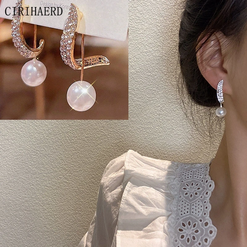 

2022 Fashion Women Jewelry Stud Earrings Crystal Imitation Full Diamond Pearl Pendants Gold Plated Earrings Party Accessories