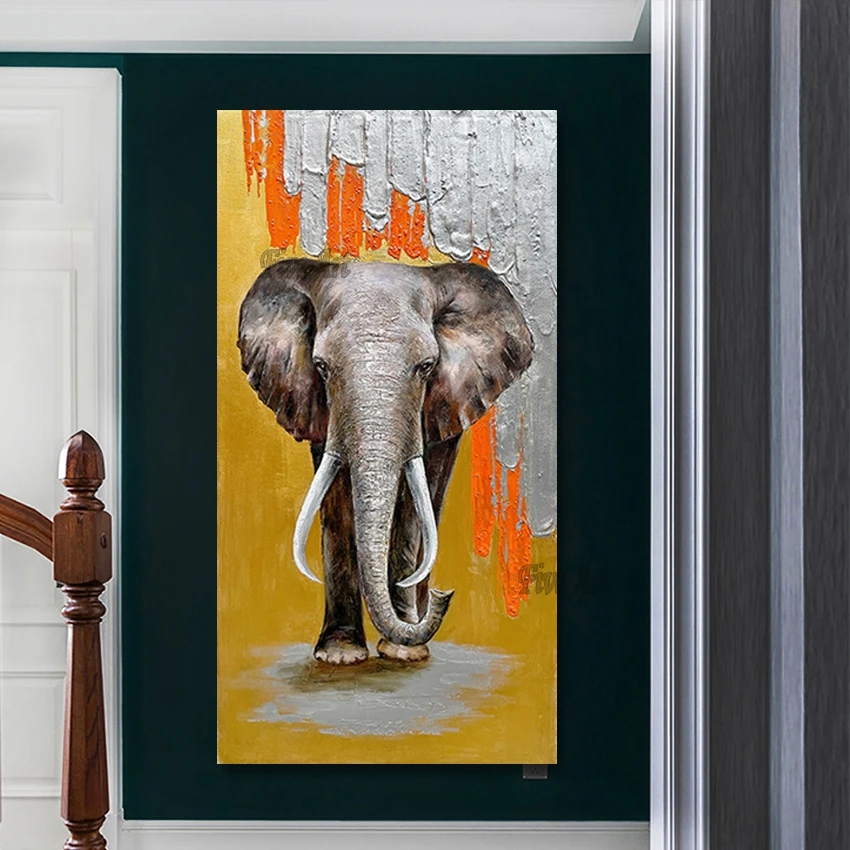 

Hand-painted Elephant Animal Oil Painting High Quality China Import Item Decoration For Home Living Room Art Picture Unframed