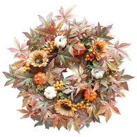 artificial fall wreath 24inch wreath with maple leaves pumpkin pine cone berries for front door thanksgiving decor