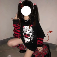 deeptown anime pullover hoodie e girl emo striped sleeve sweatshirt punk gothic style 2000s aesthetic harajuku kawaii clothes