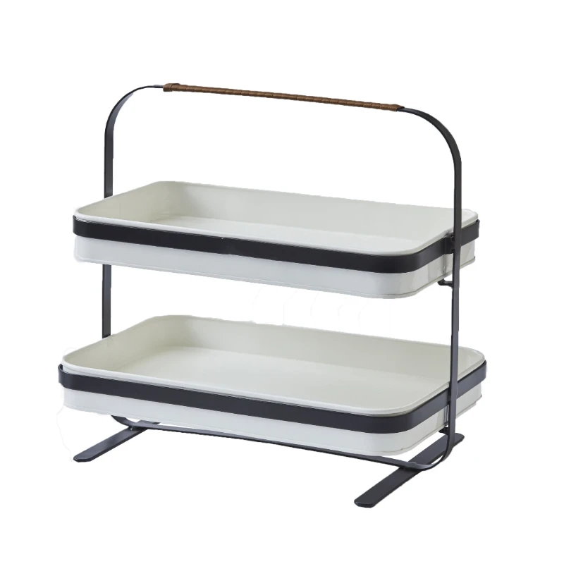 

2-Tier Rectangular Iron Serveware Tray Stand, Vanilla