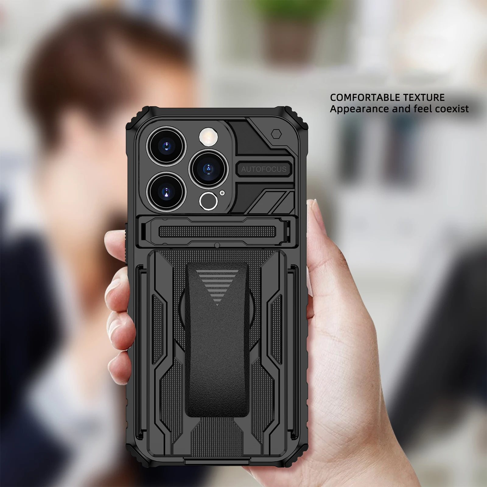 Противоударный чехол для телефона со скрытым держателем для iPhone 14 Pro Max Plus 5G, мягкий ТПУ Жесткий ПК чехол для смартфона, задний Чехол для телефона с зажимом