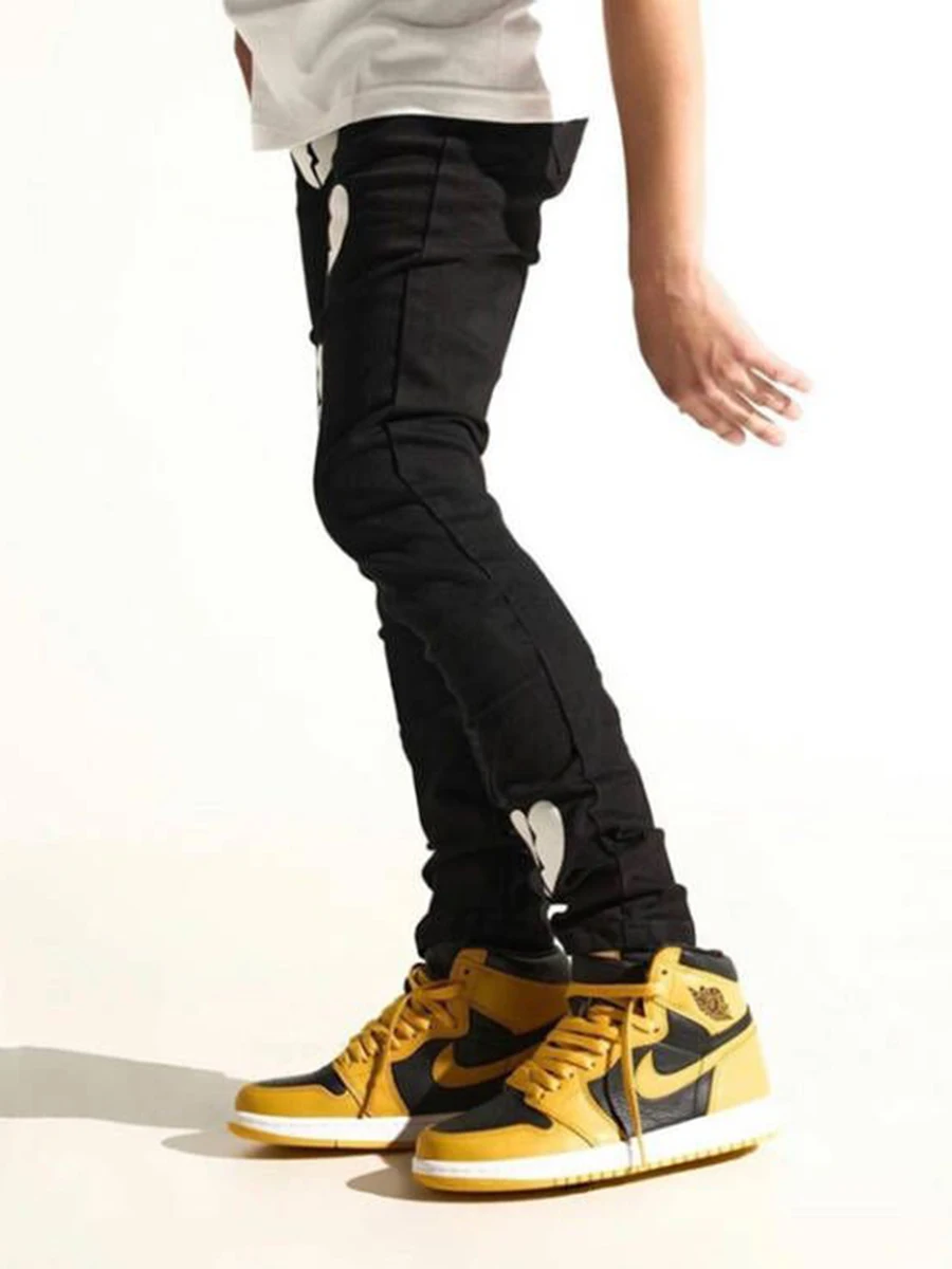 Four Seasons Men's Casual Digital Printing Black Jeans Slim Stretch Pencil Pants Mid Waist Hip Hop Streetwear Ins Hot Sale JEANS