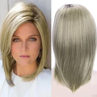 gnimegil synthetic blonde wig bob short women wigs straight hair wig with bangs two tones sexy hairstyle dark root ombre wigs