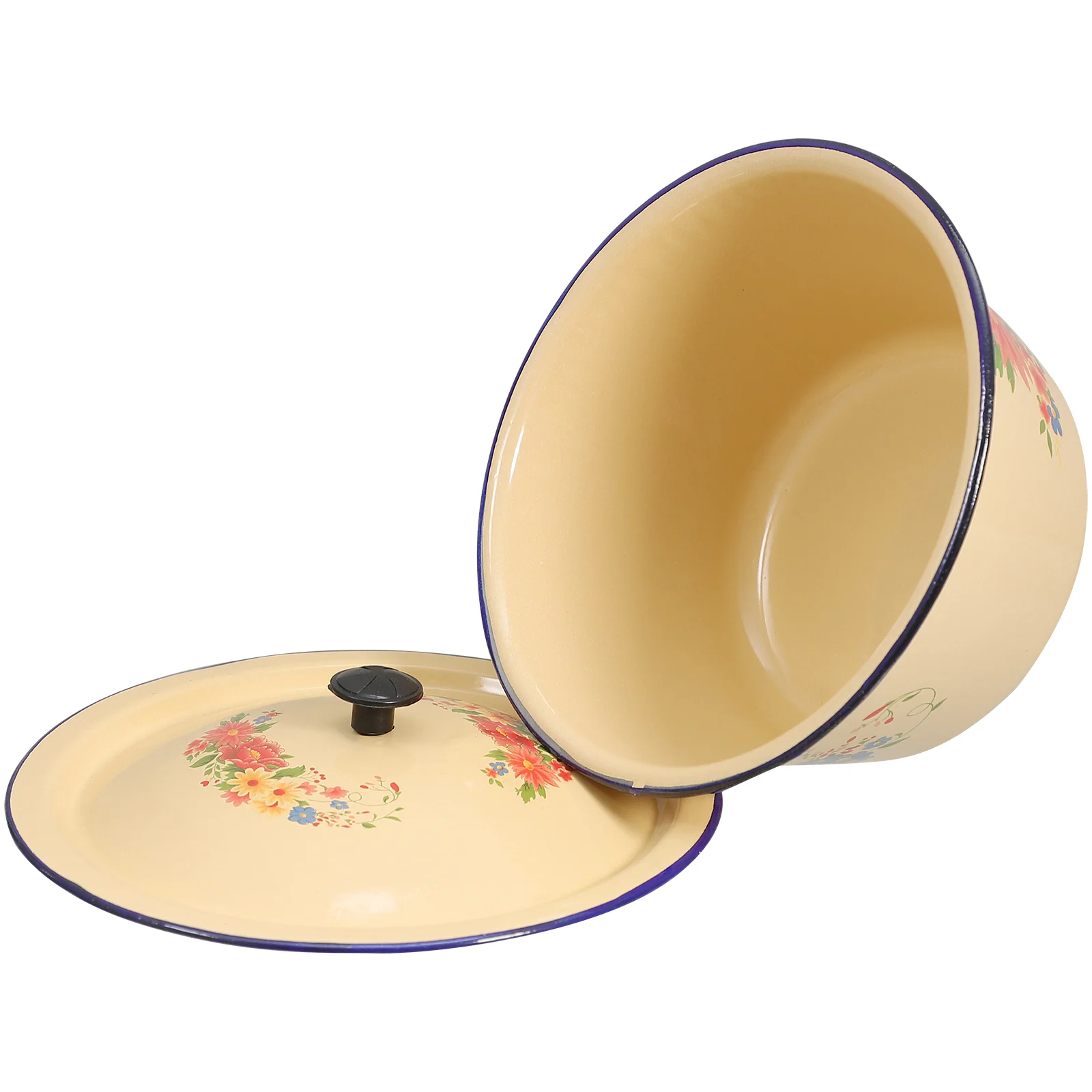 

Enamel Basin Retro Style Soup Bowl Home Tureen Fruit Tray Lid Food Storage Large Stainless Steel Mixing Vintage Set