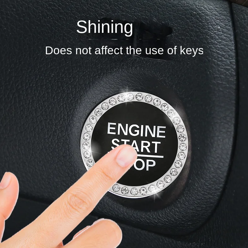 

1 new one piece with diamond-set one-button start car button decorative ring interior ignition switch decorative ring sticker