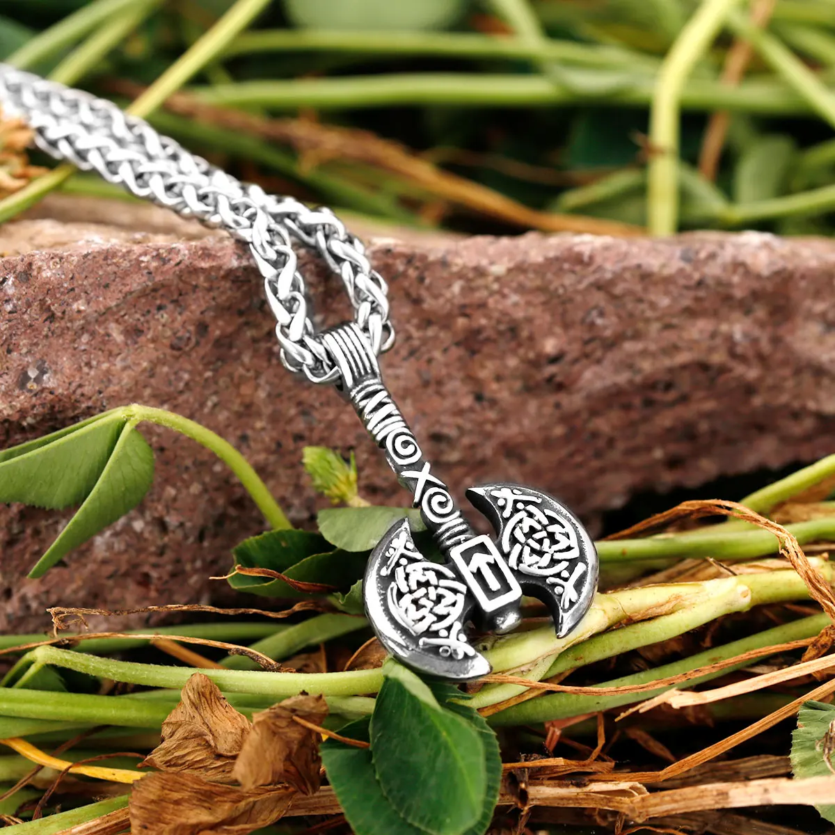 

Vintage Viking Odin Axe Necklace Men's Stainless Steel Rune Celtic Knot Amulet Pendant Necklace Fashion Hip Hop Biker Jewelry