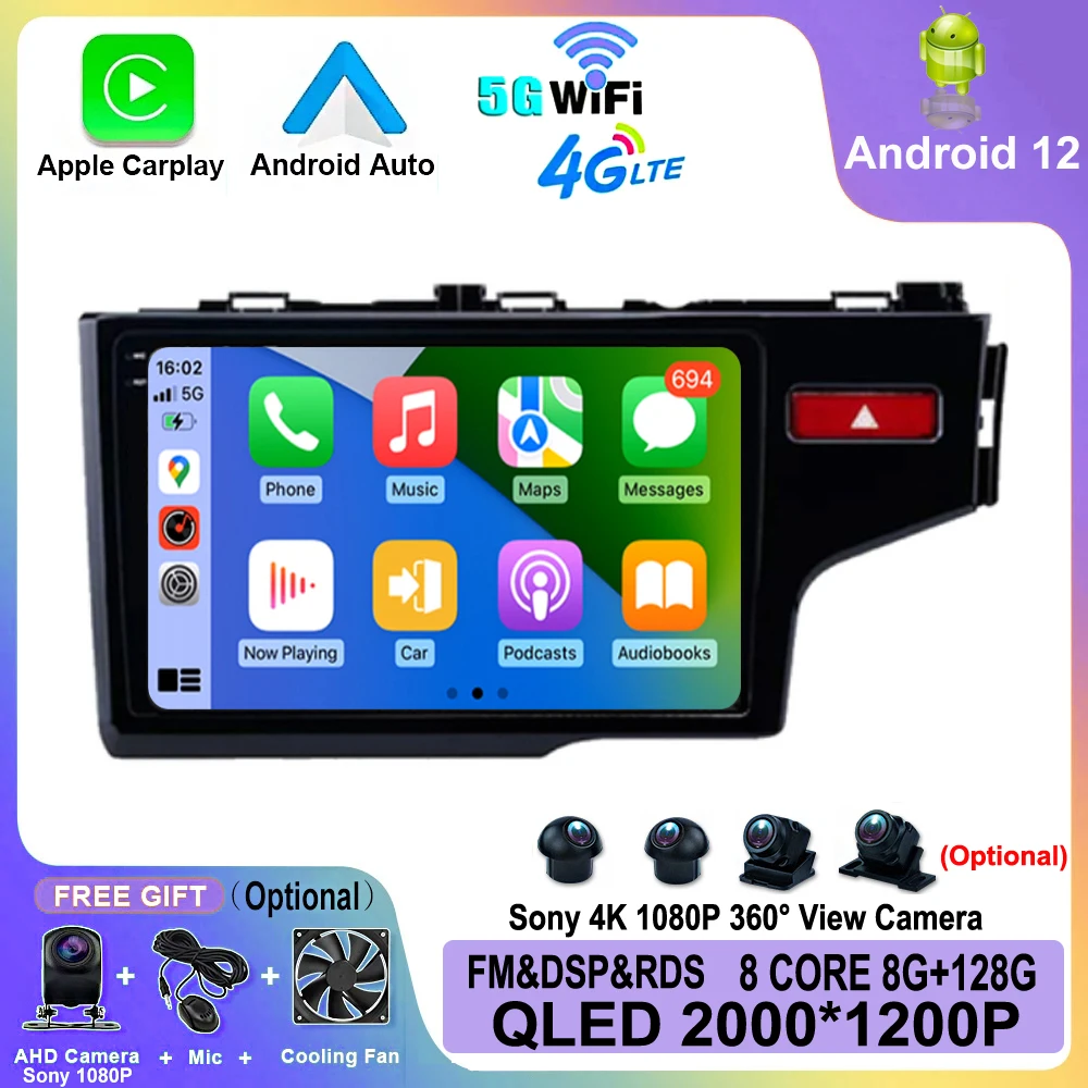 9'' Android 12 Car Radio For Honda Fit Jazz 2013 2014 2016 2017 2018 stereo GPS Navigation Autoradio Multimedia Head Unit tuning