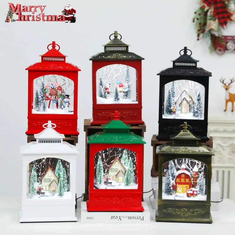 Retro LED Christmas Snow Wind Lantern With Music Fairy Night Light For Home Party Backdrop Decor Festive Atmosphere Ornament