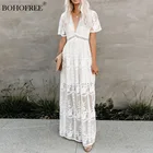 Женское длинное платье в стиле бохо, свободное белое кружевное пляжное платье-туника с вышивкой, праздничная одежда для отпуска, лето 2022