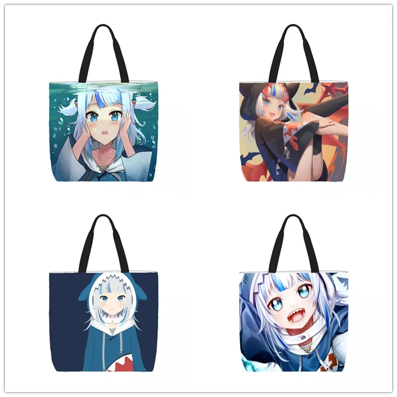 

Gawr Gura Customize Tote Bag Printed Traveling Shoulder Bags Eco Reusable Shopping Bags For Women with Print