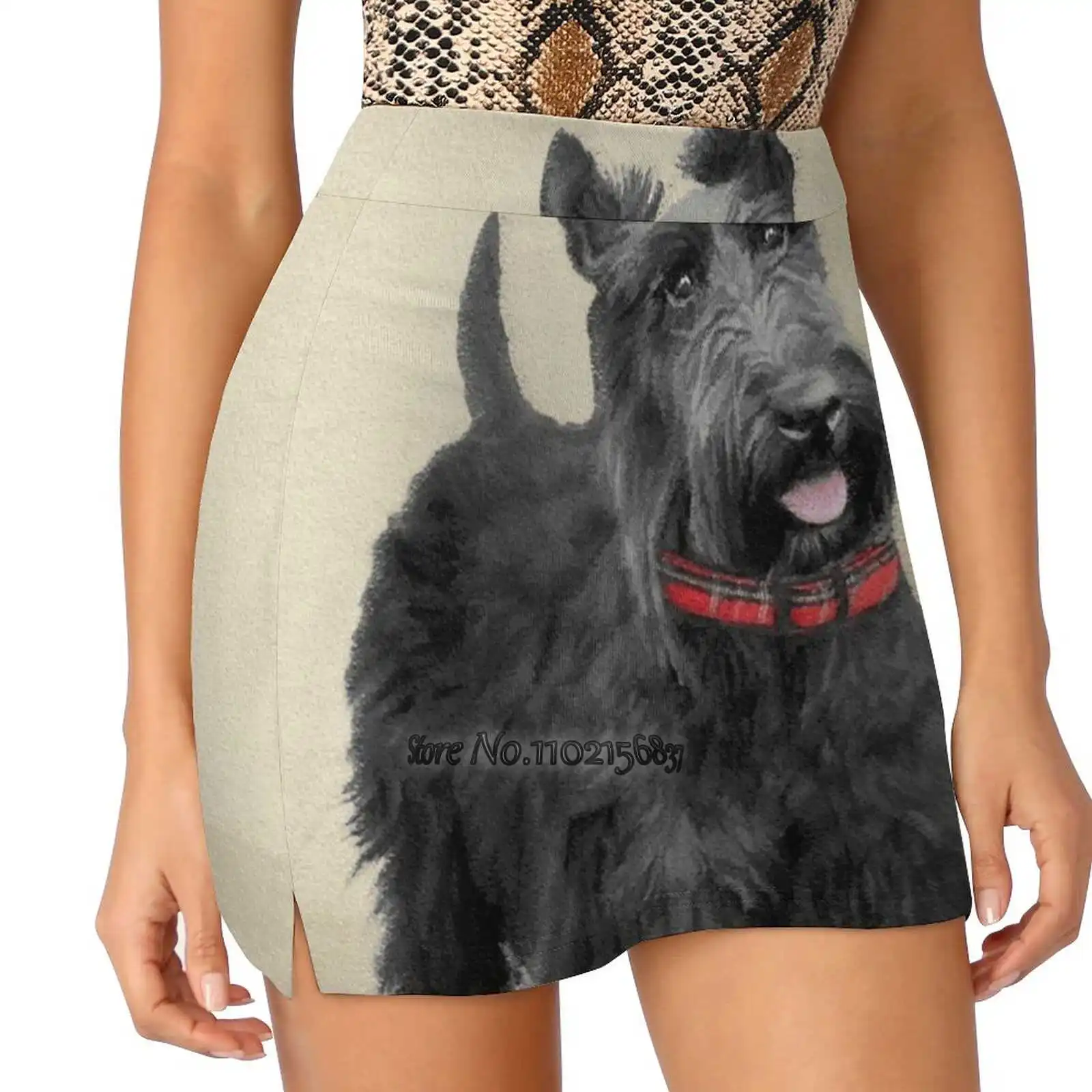 

Scottish Terrier Tennis Golf Skirt Sexy A-Line Harajuku Shorts Skirt With Phone Pockets Skort Scottish Terrier Scottie Scottish