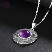 10mm round natural amethyst pendant necklace silver gemstone handmade charm necklace for women gift