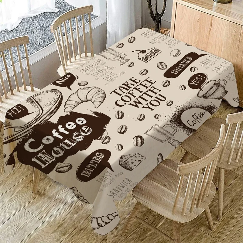 

Retro Coffee Pattern Tablecloth Waterproof Dining Table Wedding Decoration Party Rectangular Tablecloth Home Textile Kitchen
