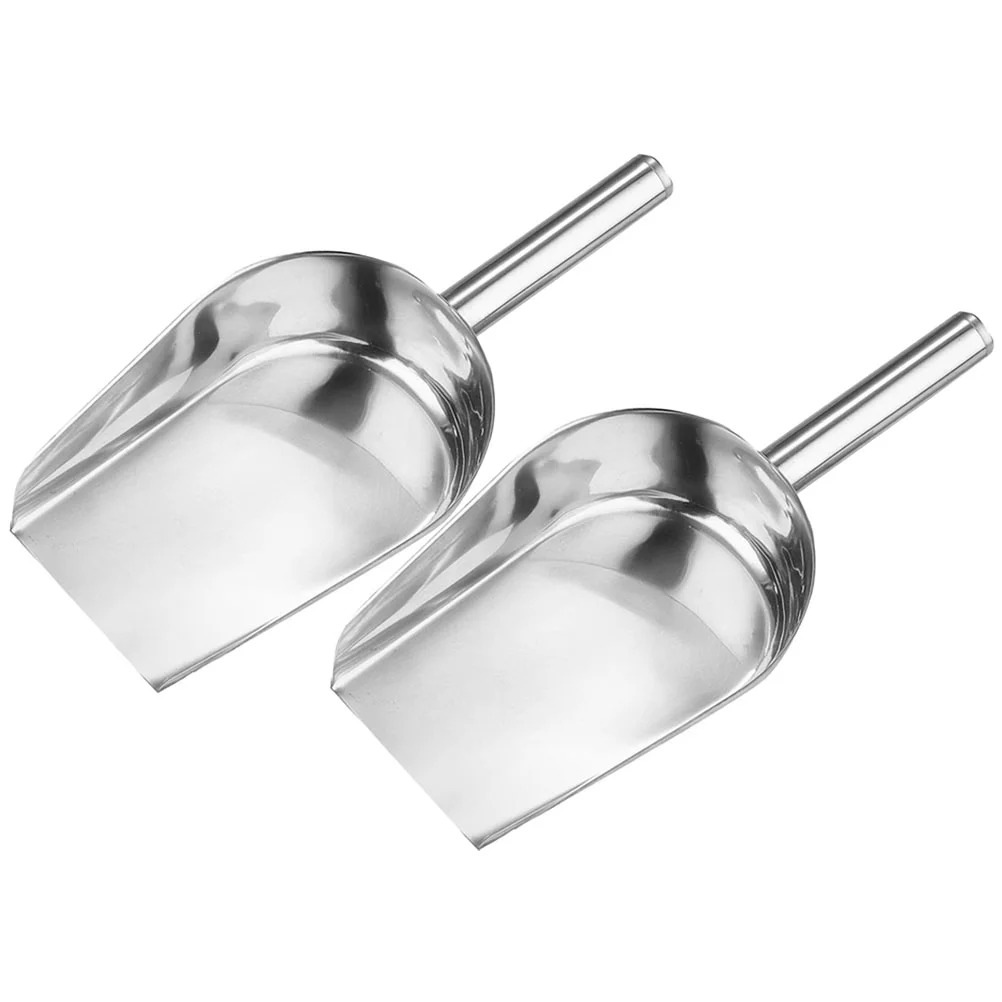 

2 Pcs Flat Bottom Stainless Steel Spatula Dried Food Scoop Home Kitchen Ice Grain Sugar Coffee Bean