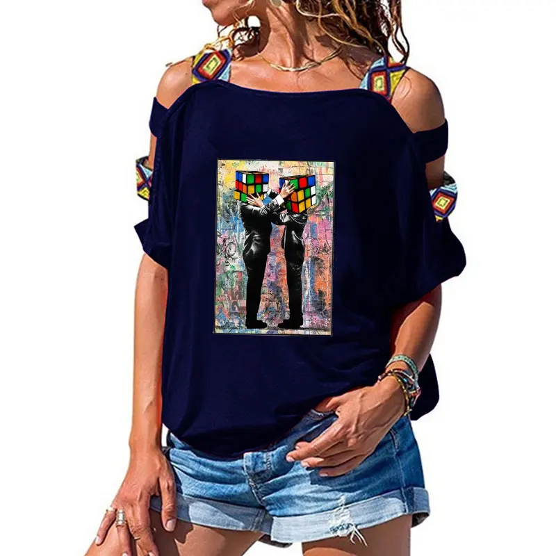 

Women's short sleeve T-shirt pattern graffiti cube summer cool T-shirt
