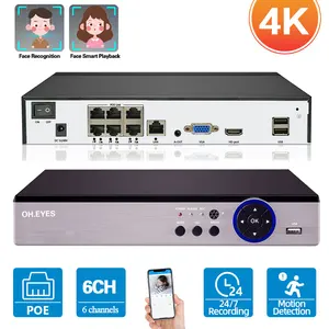 H.265 8MP 6CH 48V POE NVR System 4K Face Detection 4 Channel Surveillance Security Video Recorder For POE IP Camera 8MP XMEYE