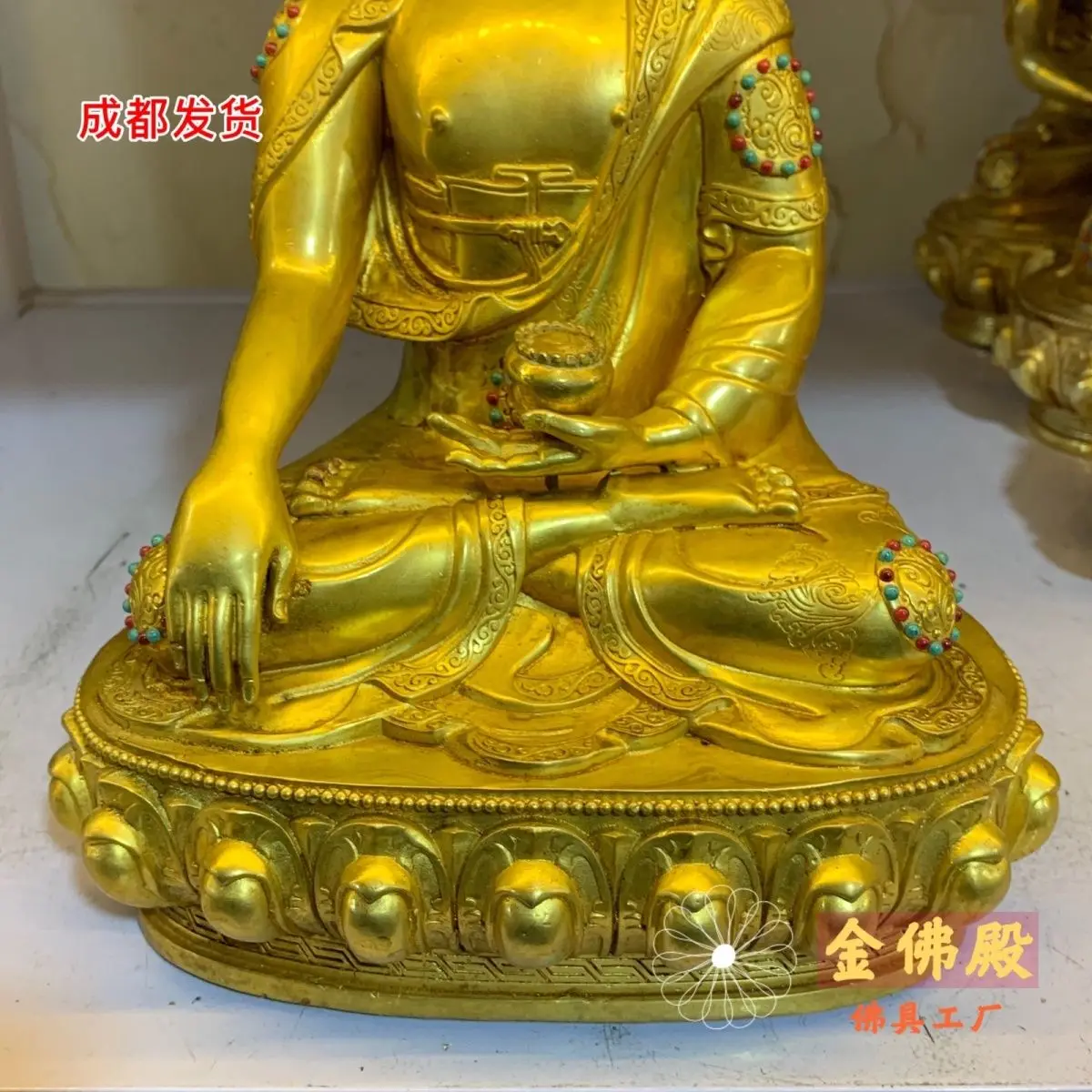 Sakyamuni Будда Чистая медь тибетская позолоченная Бронзовая статуя десять дюймов 32