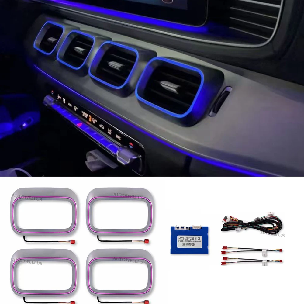 

Автомобильный окружающий свет для Mercedes Benz GLE GLS W167 2020-2024, передний турбовыпуск воздуха, аксессуары для вентиляционных отверстий для кондиционера