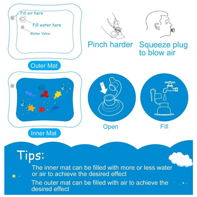 36 Designs Baby Kids Water Play Mat Inflatable PVC Infant Tummy Time Playmat Toddler Water Pad For Baby Fun Activity Play Center