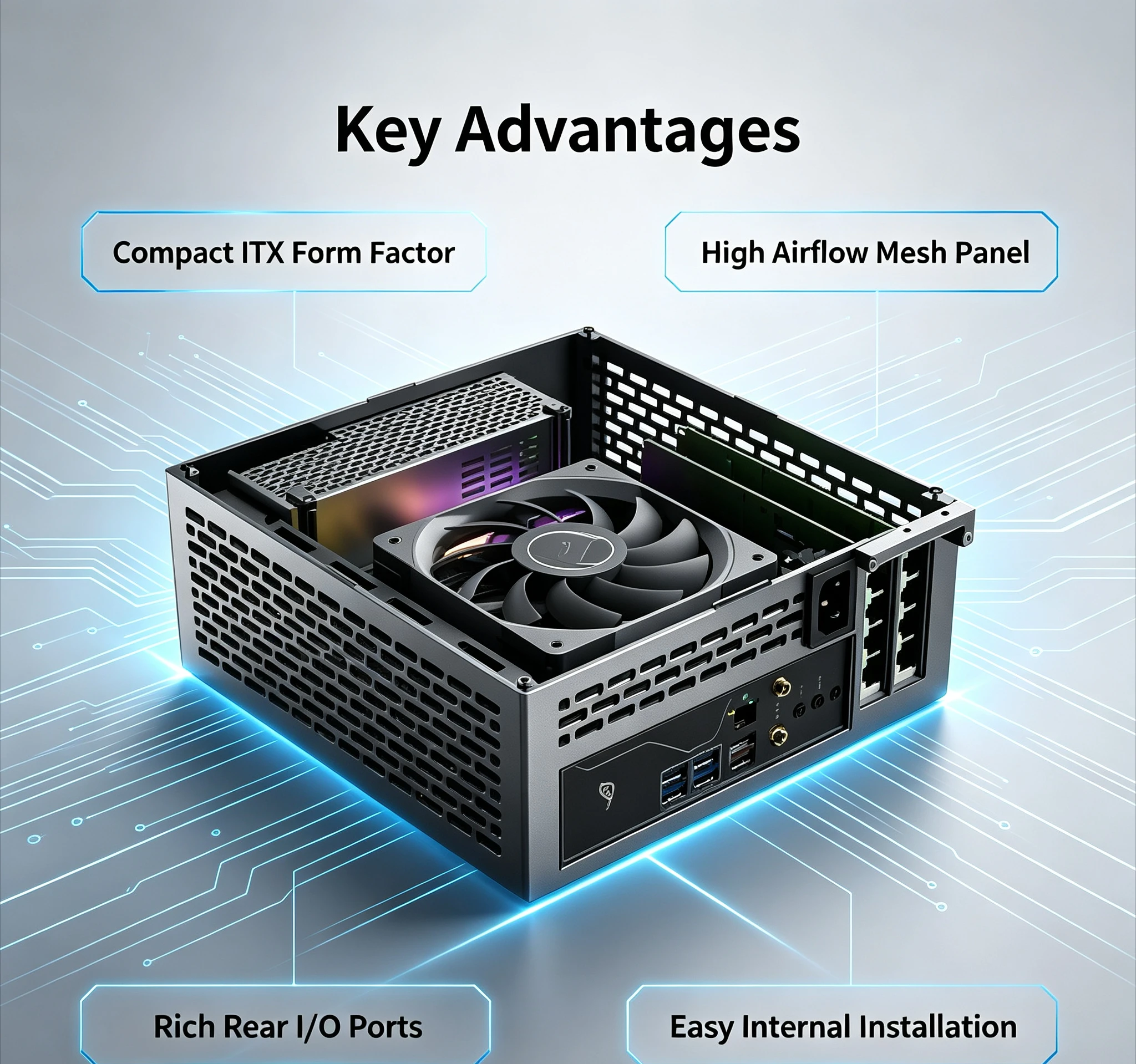 Фото Корпус для ПК A24-V5 5L Mini ITX, компактный настольный корпус, два слота для видеокарт, поддержка одного блока питания 1U №3