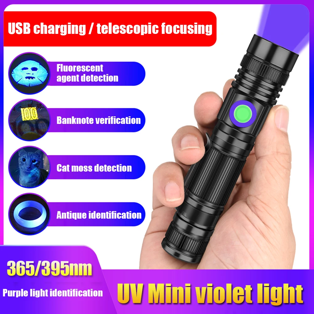 

ZK30 365/395nm Rechargeable Aluminum Alloy LED UV Ultraviolet Inspection Torch Lamps Fluorescent Detector Lighting Flashlight