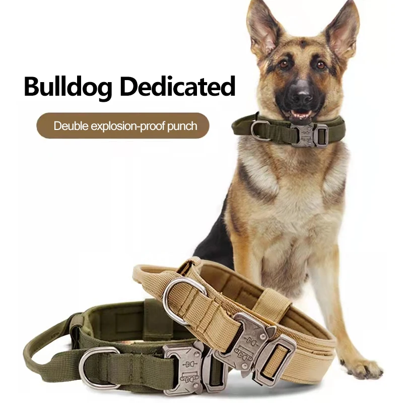 

Tan Handle Heavy Duty Dog Collars Nylon Military Medium Large Pet Collar Training Work DogTactical Quick Release Dog Collar