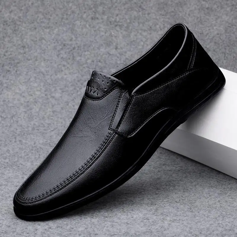 

Men's Shoes 2023 New Genuine Leather Doug Shoes Men's Soft Leather Soft Bottom Slip-on Lofter Business Casual Leather Shoes